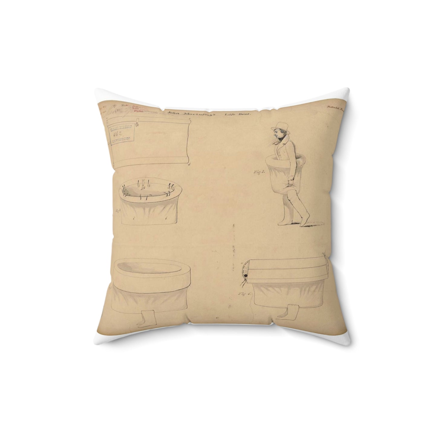 Patent drawing - Drawing of a Life Boat Public domain  image Decorative Accent Square Pillow