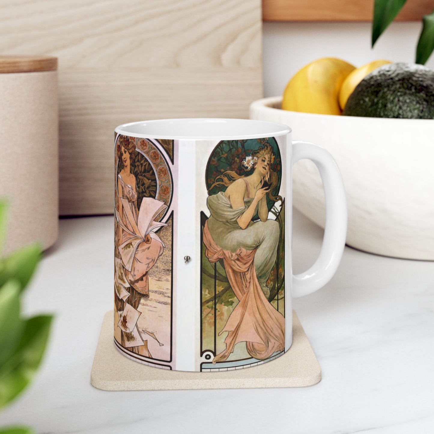 Alfonse Mucha Artworks - Drawing. Public domain image. Beautiful Novelty Ceramic Coffee Mug 11oz