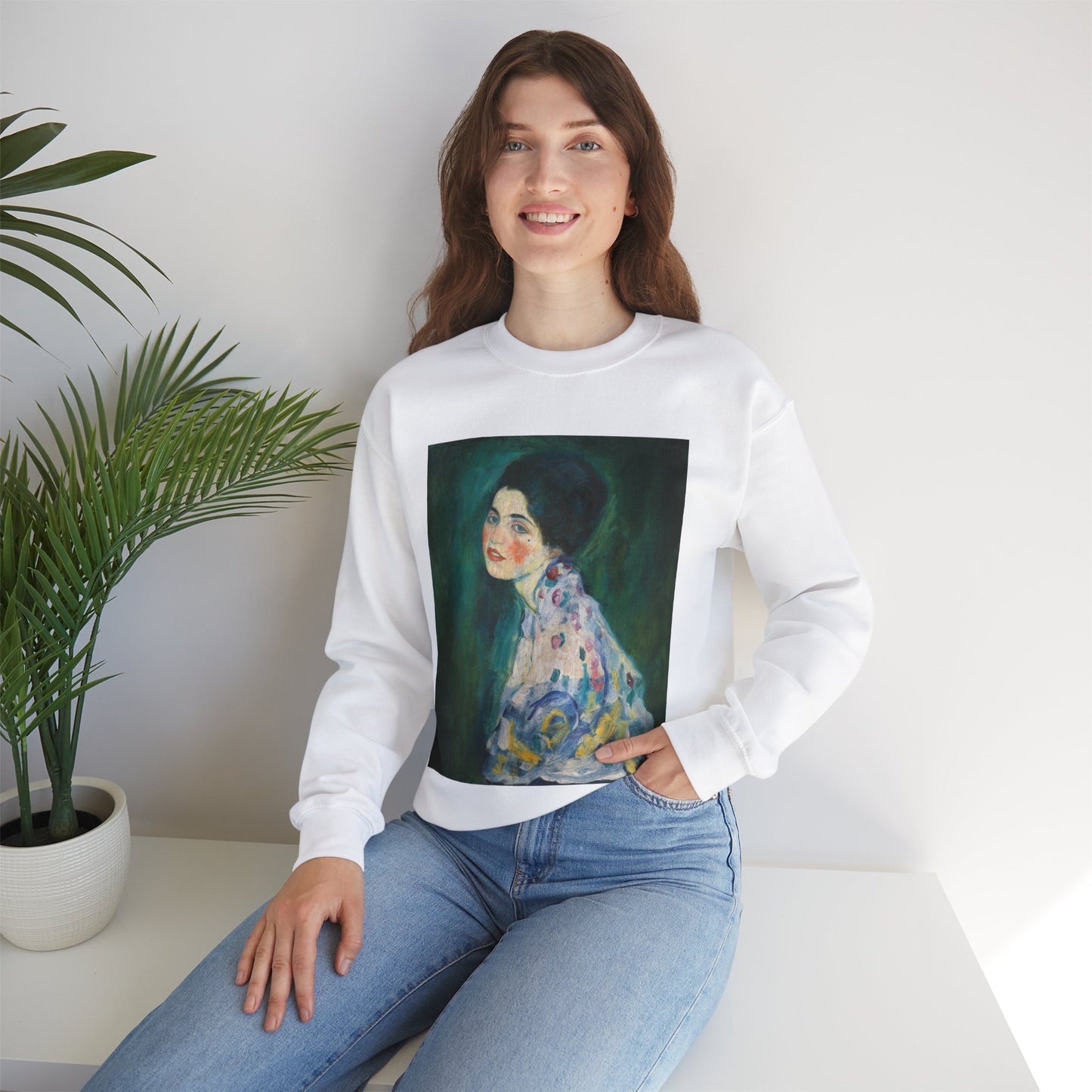 Gustav-Klimt, Portrait of a Lady, 1917, Galleria d'Arte Moderna Ricci Oddi White Heavy Blend Adult Crew Neck SweatShirt
