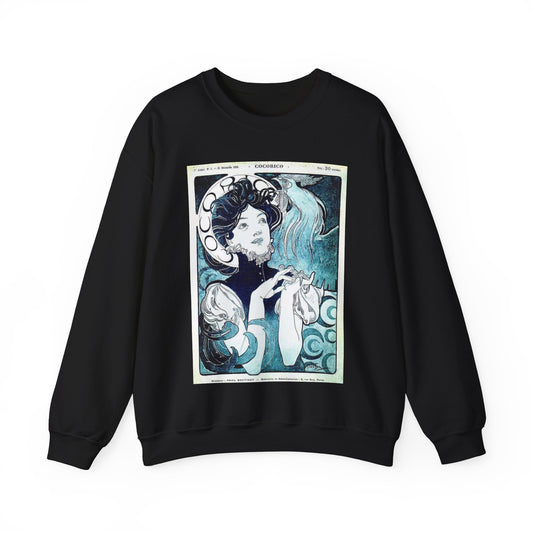 Cocorico 1 du 31 décembre 1898 - Alfons Mucha Black Heavy Blend Adult Crew Neck SweatShirt