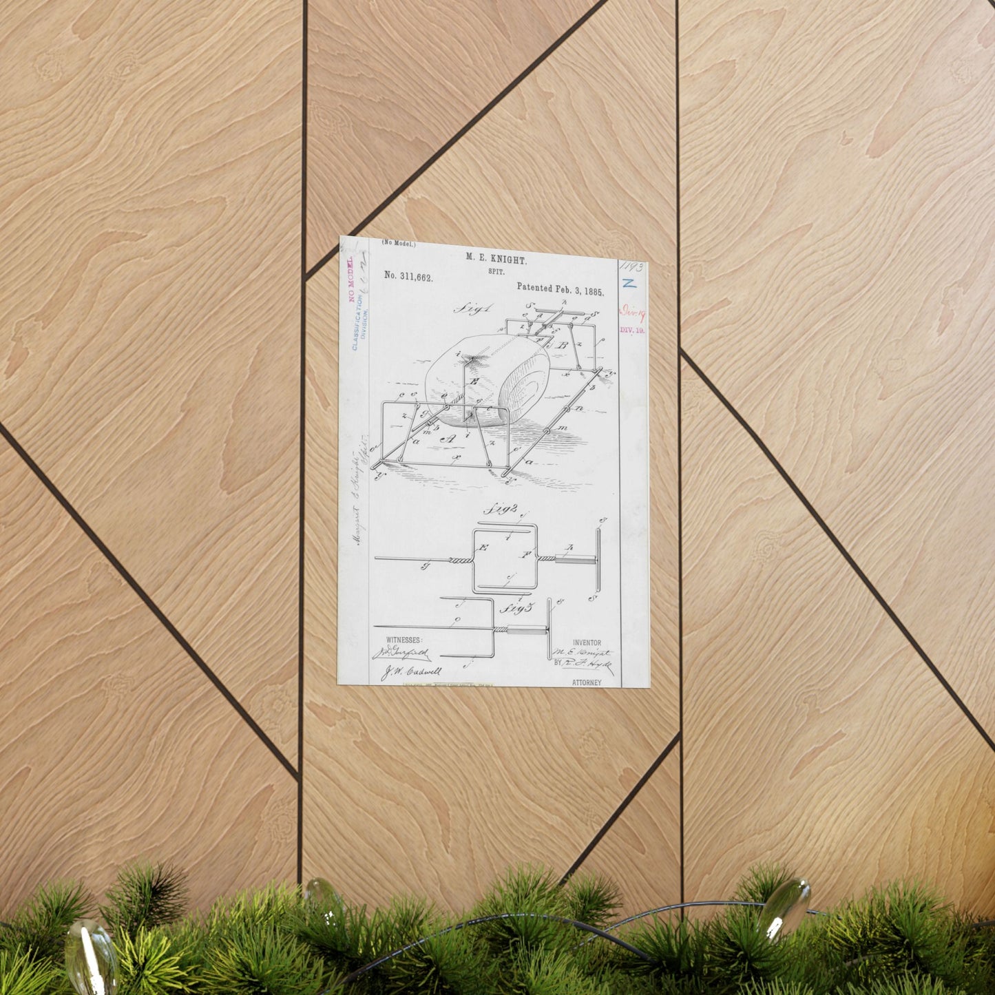 Patent drawing - for M. E. Knight's Spit Public domain  image High Quality Matte Wall Art Poster for Home, Office, Classroom