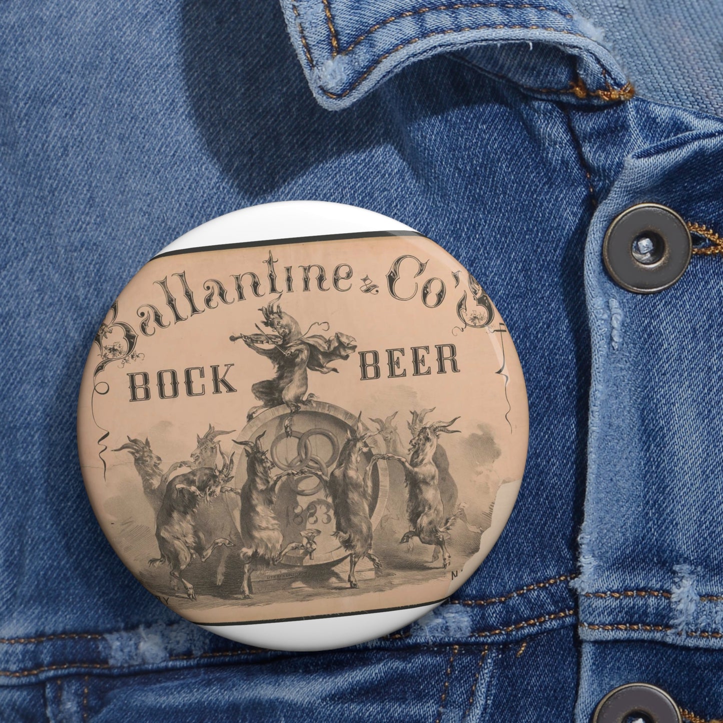 Ballantine & Co's brewery New York, bock beer Pin Buttons with Crisp Design