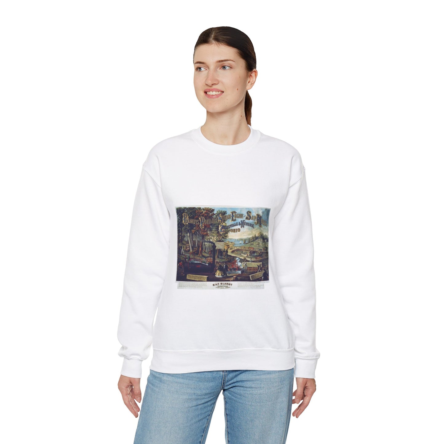 Blandy's portable steam engine and saw mills, Zanesville & Newark  Ohio White Heavy Blend Adult Crew Neck SweatShirt