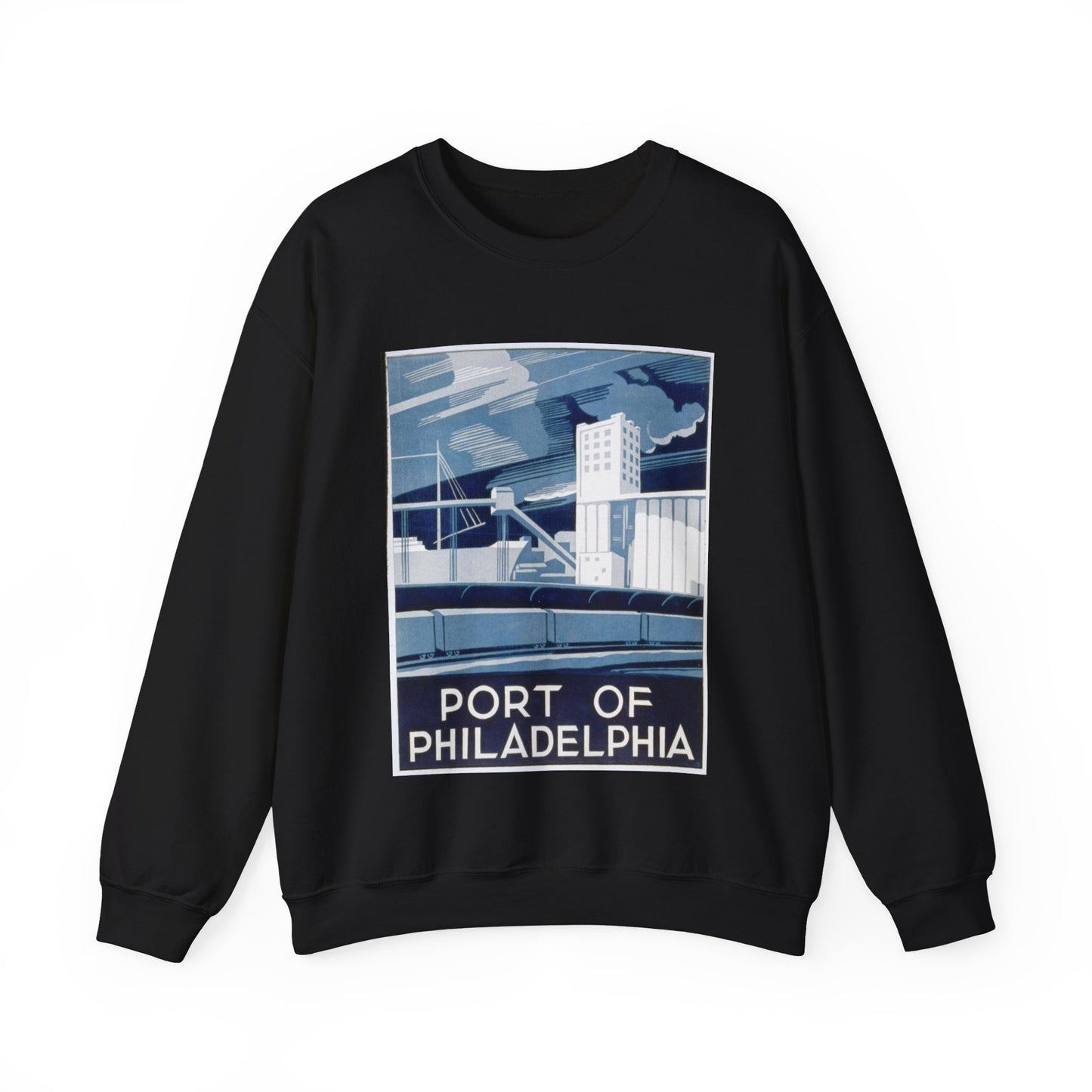 Port of Philadelphia, Art Deco Poster Black Heavy Blend Adult Crew Neck SweatShirt