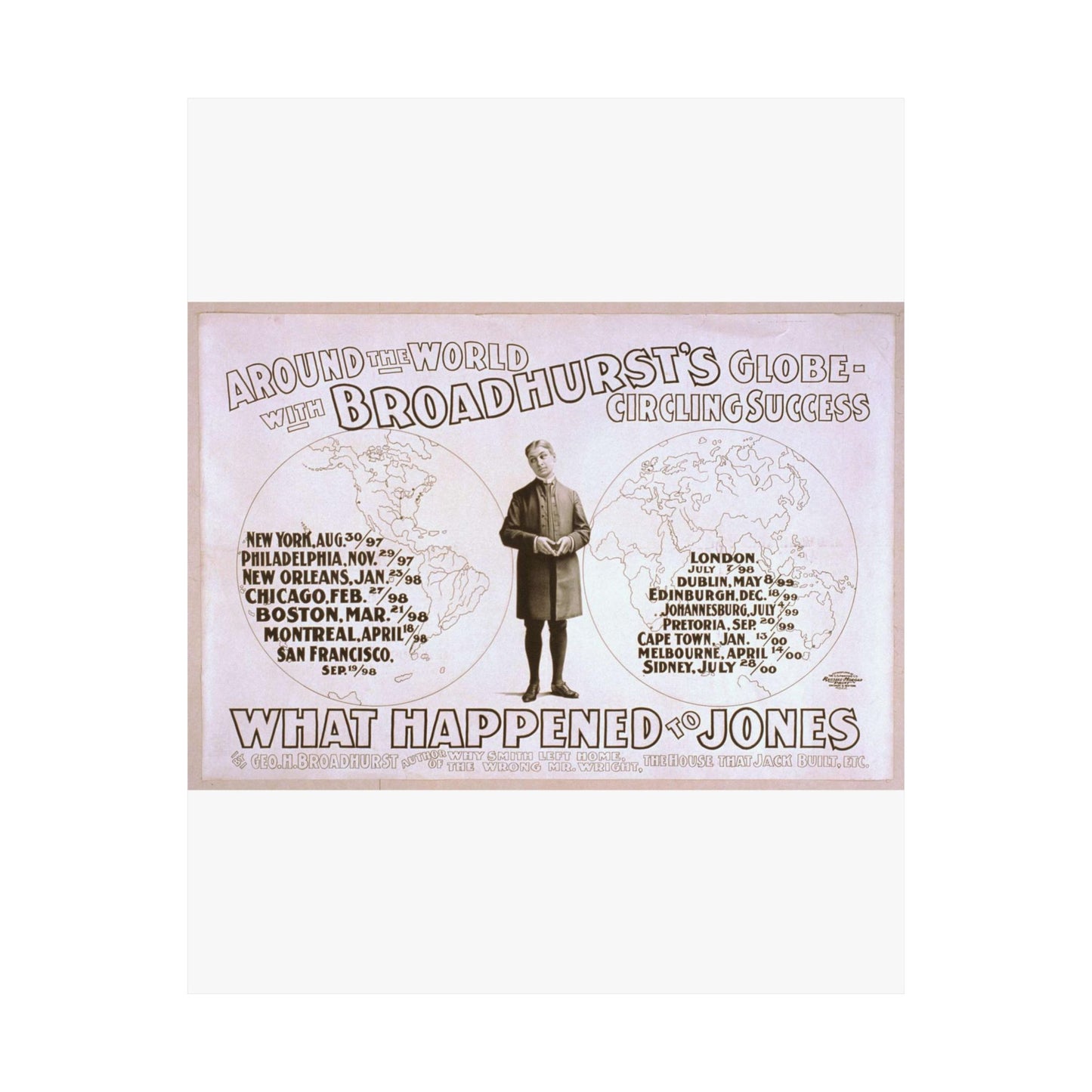 Around the world with Broadhurst's globe-circling success, What happened to Jones by George H. Broadhurst, author of Why Smith left home, The wrong Mr. Wright, The house that Jack built, etc. High Quality Matte Wall Art Poster for Home, Office, Classroom