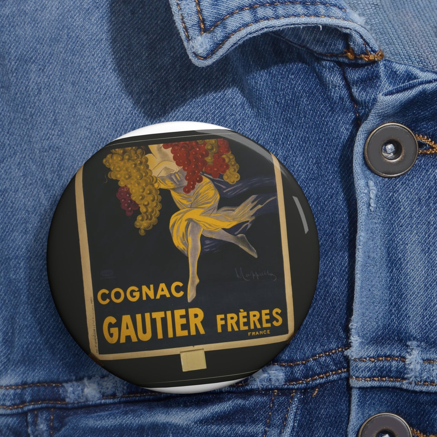 Cognac Gautier Frères France / L. Cappiello. Pin Buttons with Crisp Design