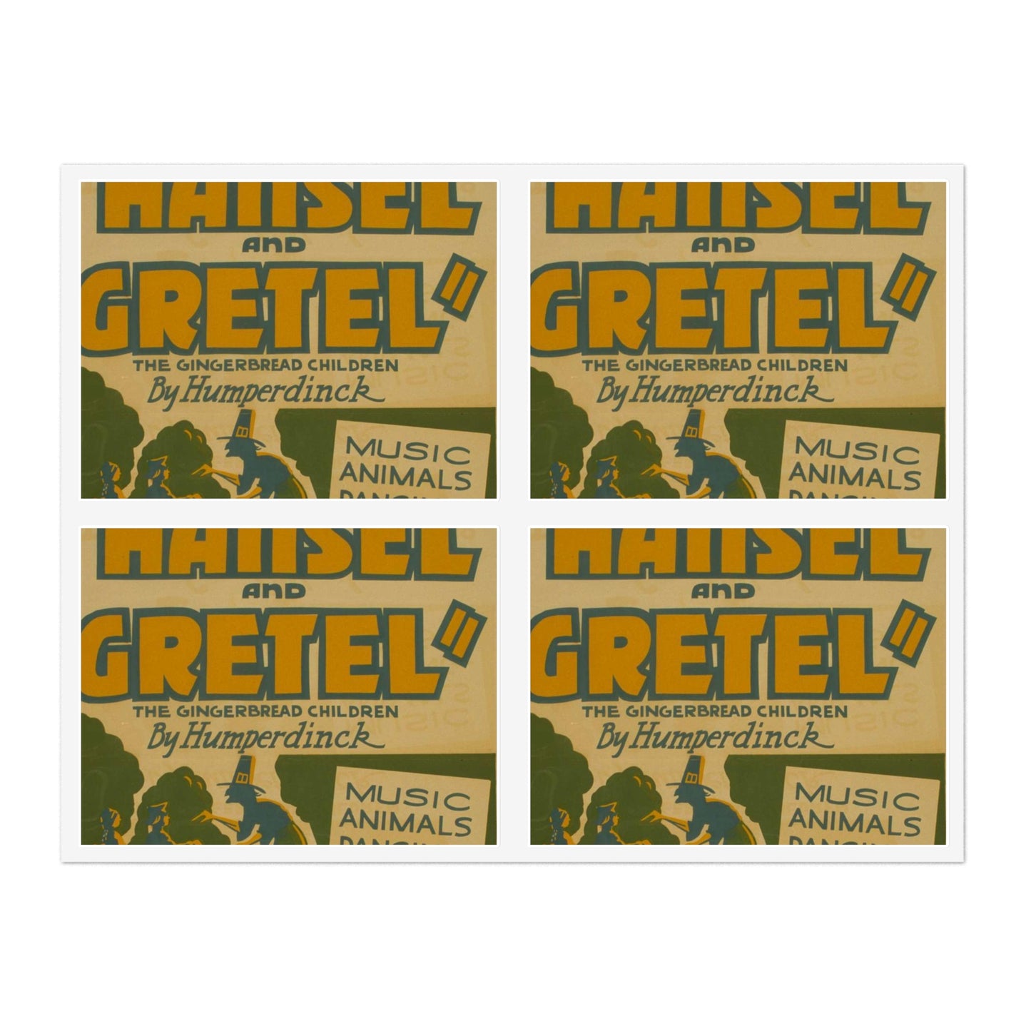 "Hansel and Gretel," the gingerbread children by Humperdinck Music, animals, dancing, songs. Laminated UV Protective Vinyl Stickers