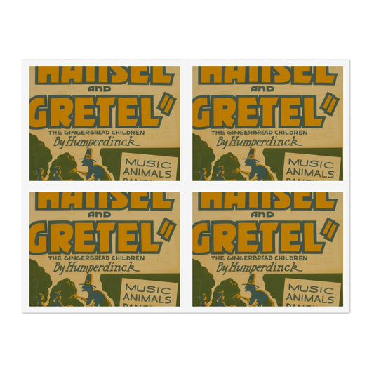 "Hansel and Gretel," the gingerbread children by Humperdinck Music, animals, dancing, songs. Laminated UV Protective Vinyl Stickers