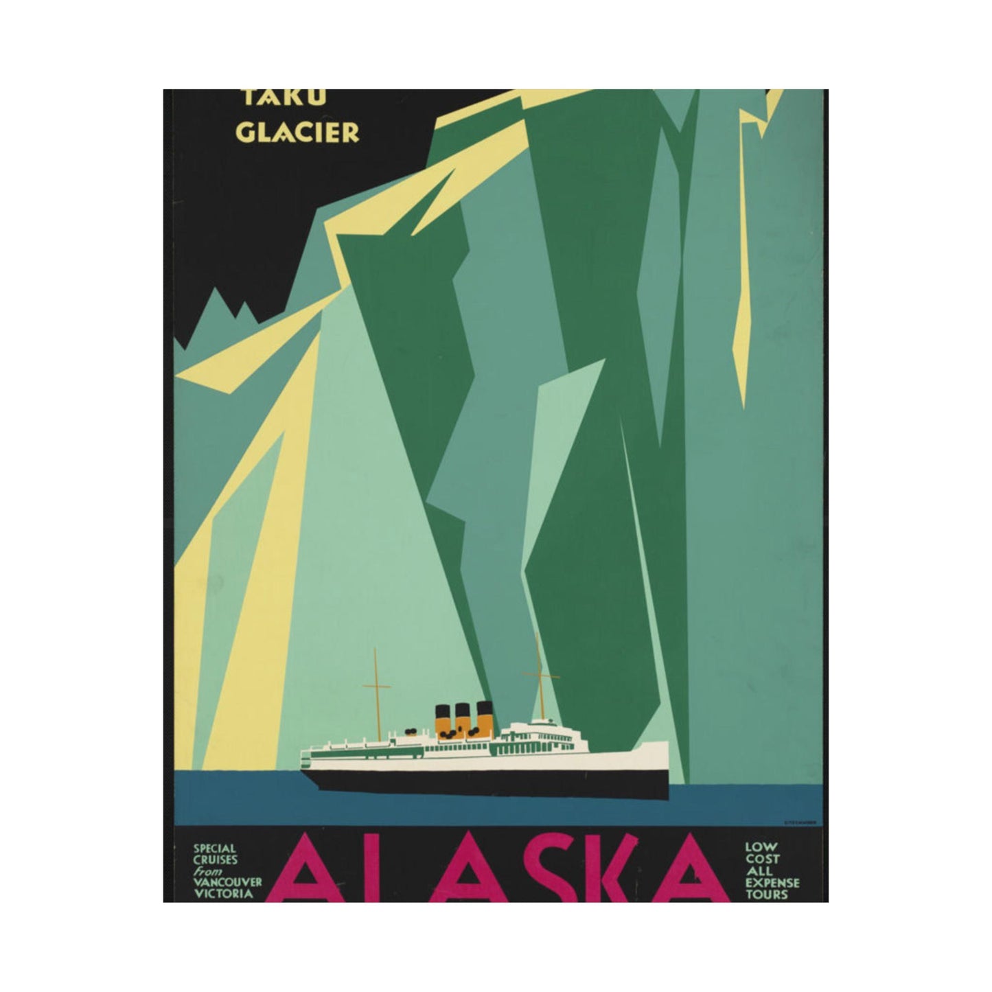 Alaska. Vintage Travel Poster., Art Deco Poster High Quality Matte Wall Art Poster for Home, Office, Classroom