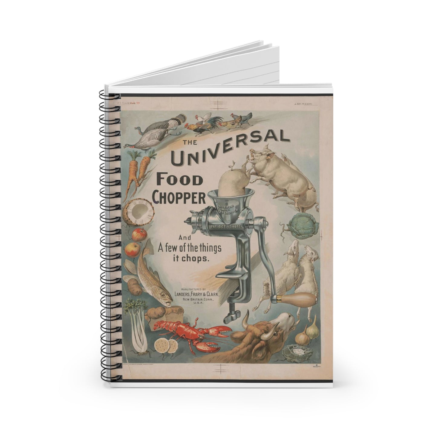 Poster - The universal food chopper - Public domain lithograph Spiral Bound Ruled Notebook with Printed Cover