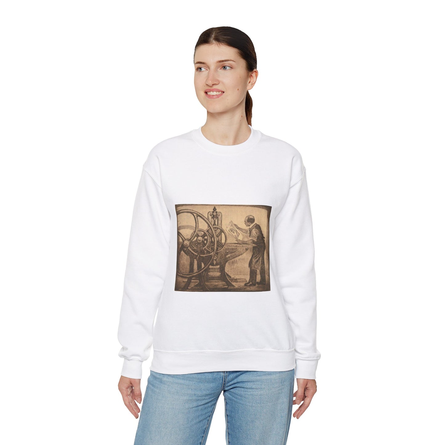 Lilien Printing press - Public domain portrait print White Heavy Blend Adult Crew Neck SweatShirt