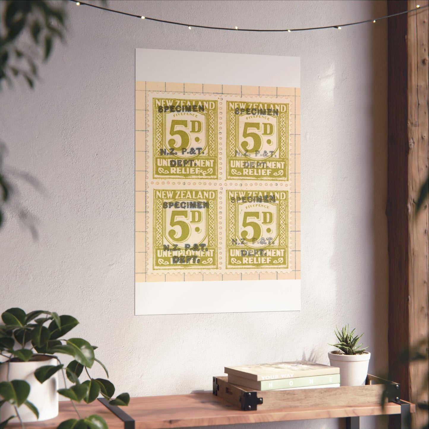 Block of five penny Unemployment Relief stamps overprinted 'Specimen' High Quality Matte Wall Art Poster for Home, Office, Classroom