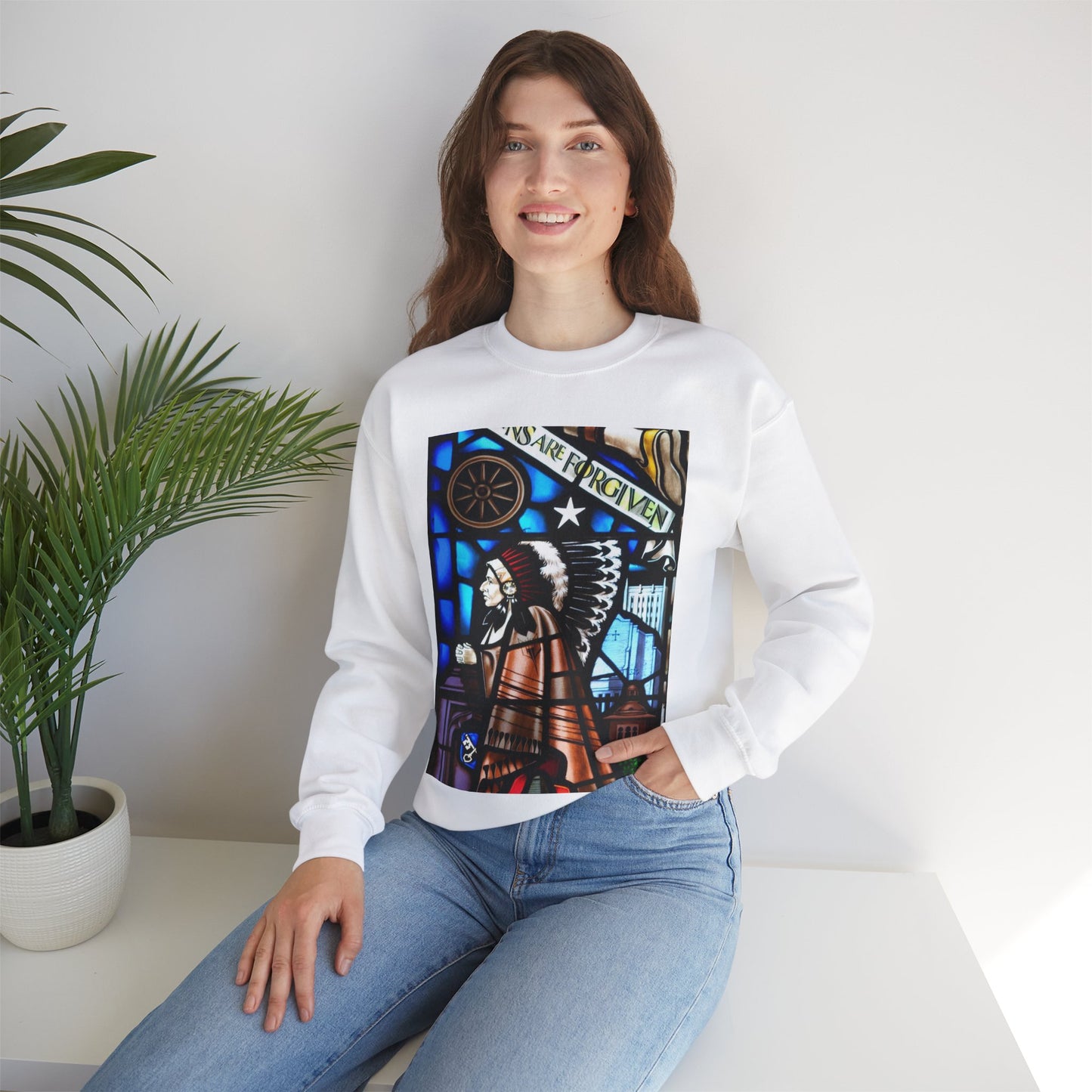 Stained glass window, Boston Avenue United Methodist Church, Tulsa, Oklahoma White Heavy Blend Adult Crew Neck SweatShirt