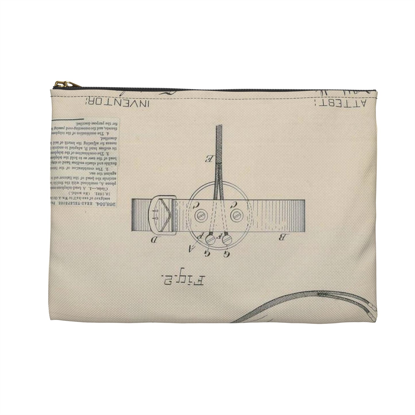 Patent drawing - for F. Shaw's Head Telephone Public domain  image Large Organizer Pouch with Black Zipper