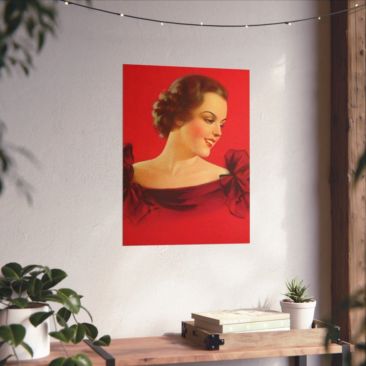 Brunette girl head, red background, painting by Edward Mason Eggleston High Quality Matte Wall Art Poster for Home, Office, Classroom