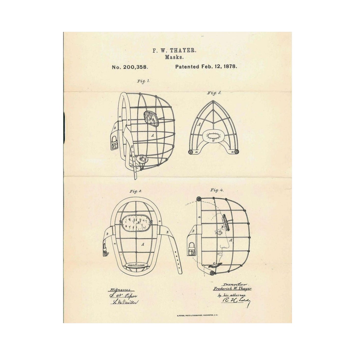 Patent Case File No. 200,358, Improvement in Masks, Inventor Frederick W. Thayer - DPLA - 7786b11b8abf0875f64205aeedc6d9c3 (page 11) High Quality Matte Wall Art Poster for Home, Office, Classroom