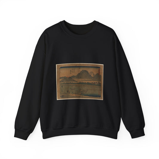 Utagawa Hiroshige - Kanbara, Andō Hiroshige, depicting Mount Fuji Black Heavy Blend Adult Crew Neck SweatShirt