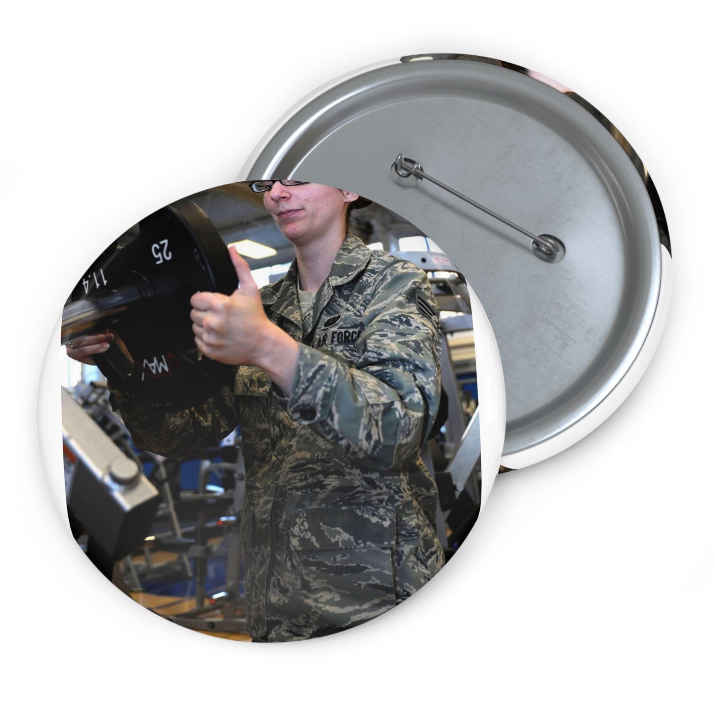 Senior Airman Cassandra Bridges, 28th Force Support Pin Buttons with Crisp Design