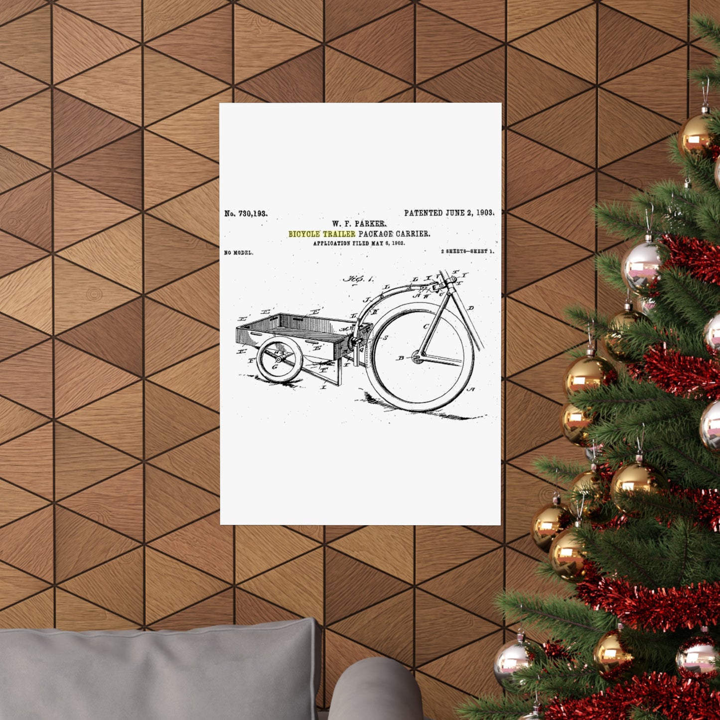 Patent Drawing of Engine - Bicycle Trailer Patent (1903) Public domain  image High Quality Matte Wall Art Poster for Home, Office, Classroom