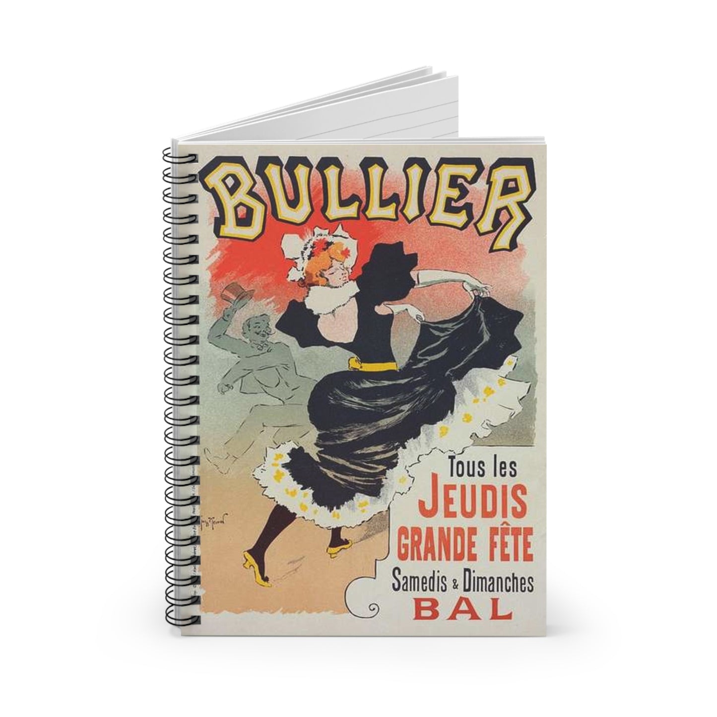 Affiche pour le "Bal Bullier".. Public domain reproduction. Spiral Bound Ruled Notebook with Printed Cover