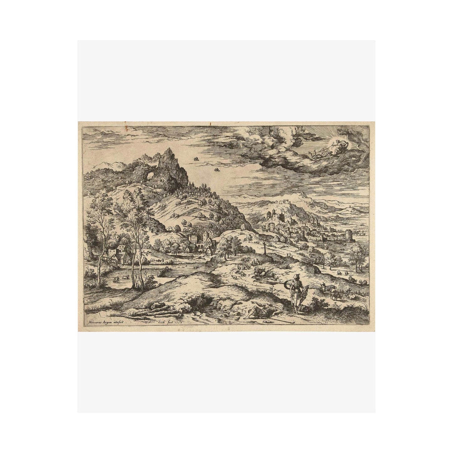 Hieronymus Cock - Mercurius met het hoofd van Argus High Quality Matte Wall Art Poster for Home, Office, Classroom