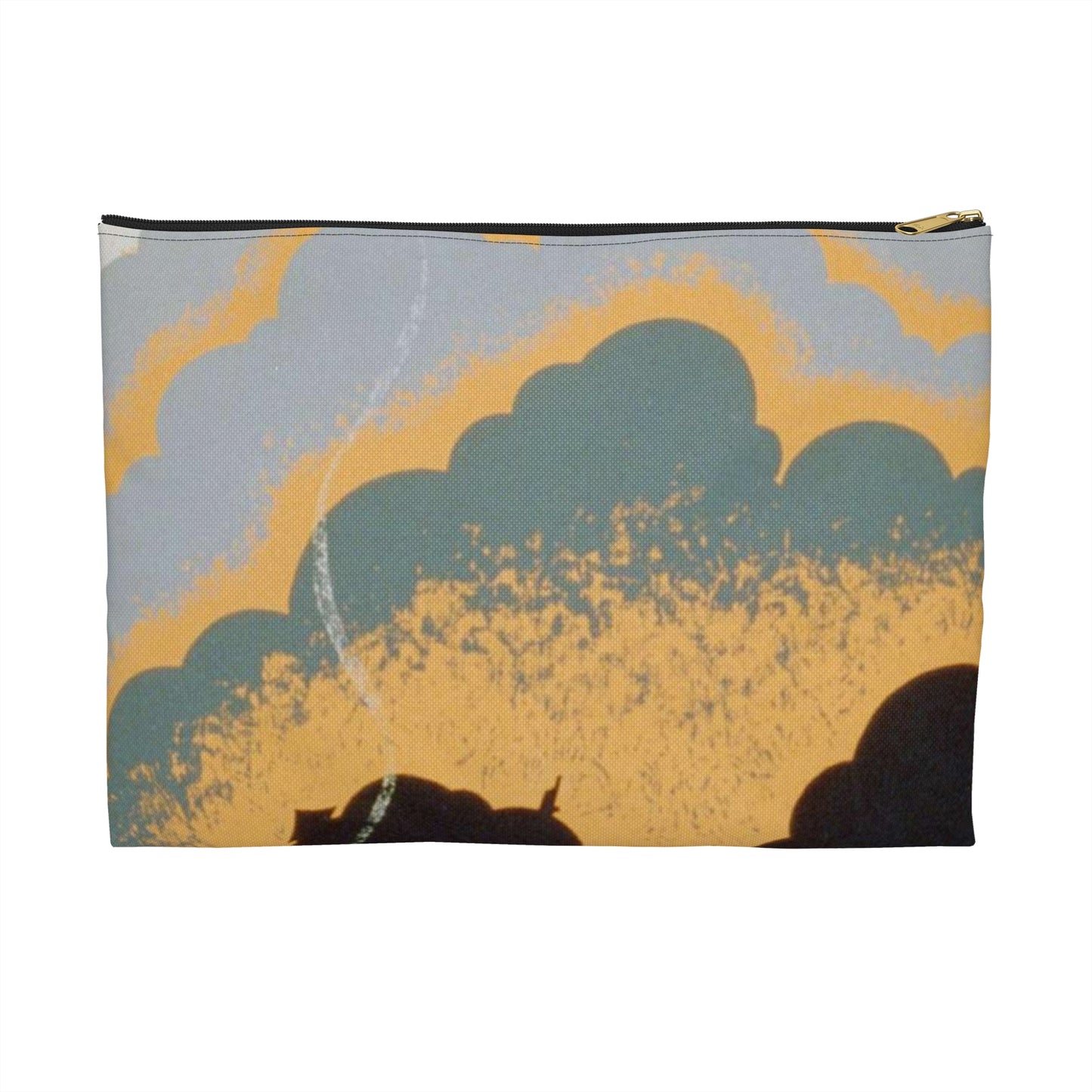 Fire wrecks a forest, Art Deco Poster Large Organizer Pouch with Black Zipper