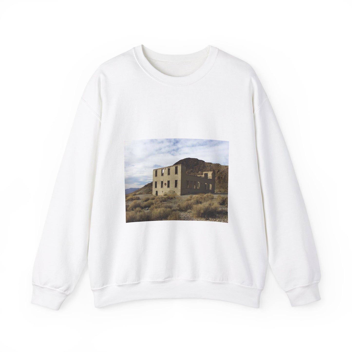 Death Valley Scenic Byway - An Abandoned Structure in Rhyolite White Heavy Blend Adult Crew Neck SweatShirt