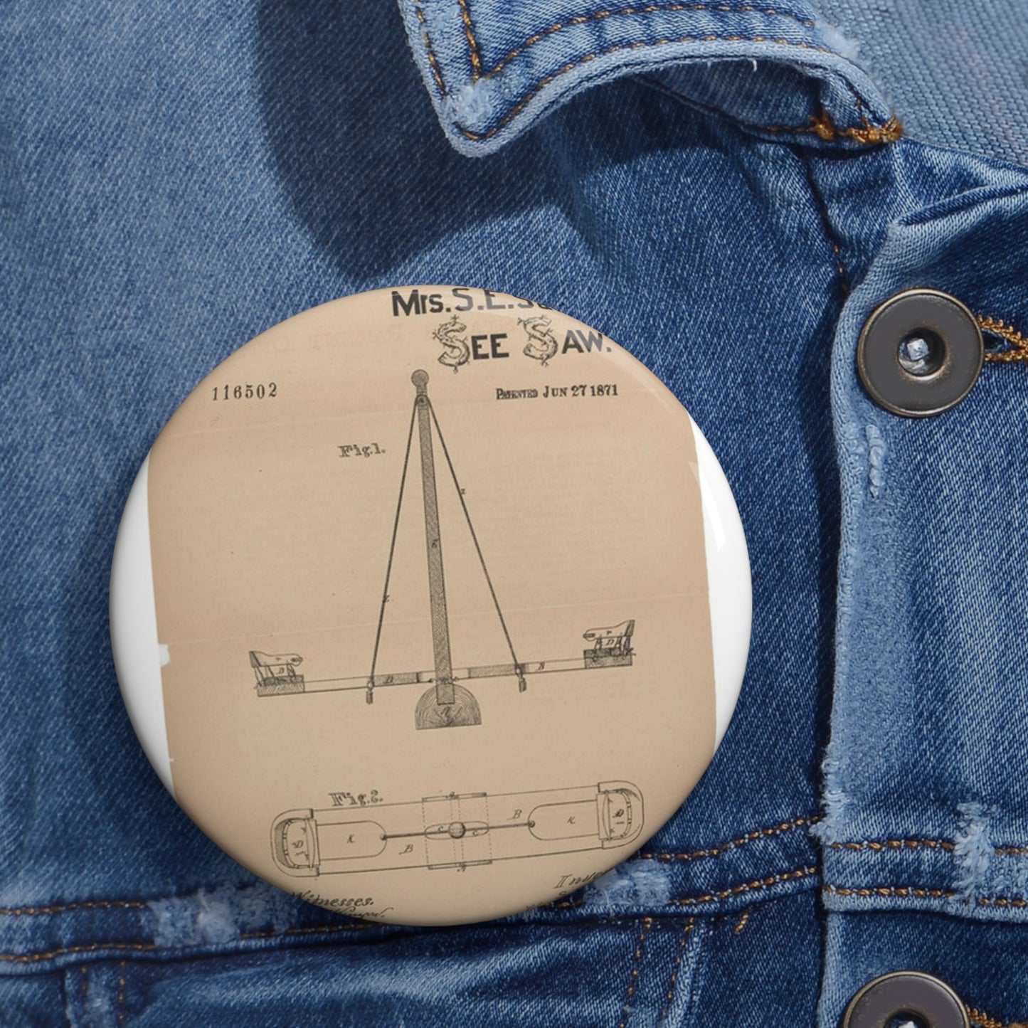 Patent drawing - for a See Saw Public domain  image Pin Buttons with Crisp Design