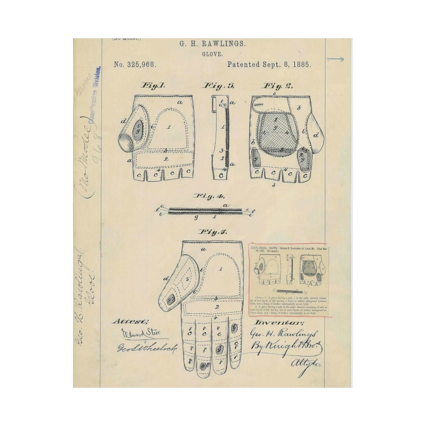 Patent drawing - Drawing for a "Base Ball Glove" Public domain  image High Quality Matte Wall Art Poster for Home, Office, Classroom