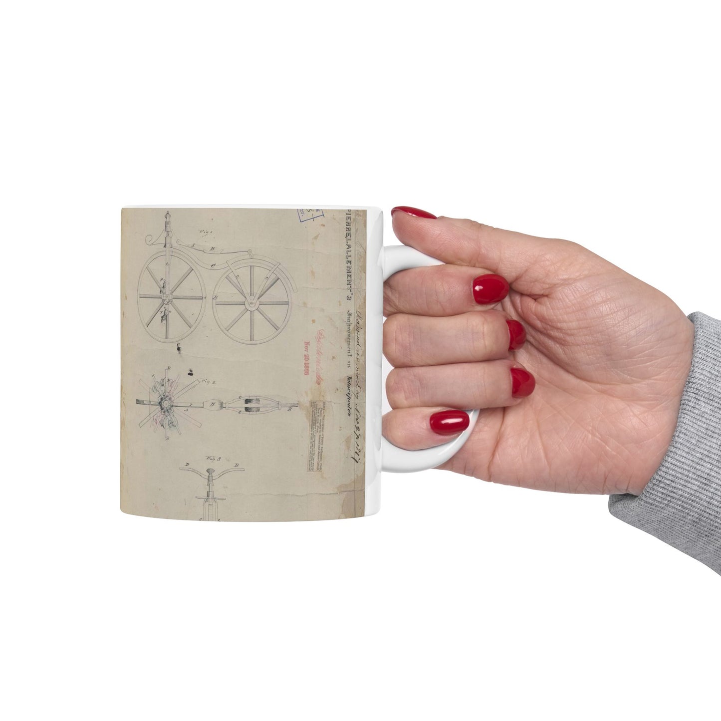 Patent drawing - for Pierre Lallement's Improvement in Velocipedes Public domain  image Beautiful Novelty Ceramic Coffee Mug 11oz