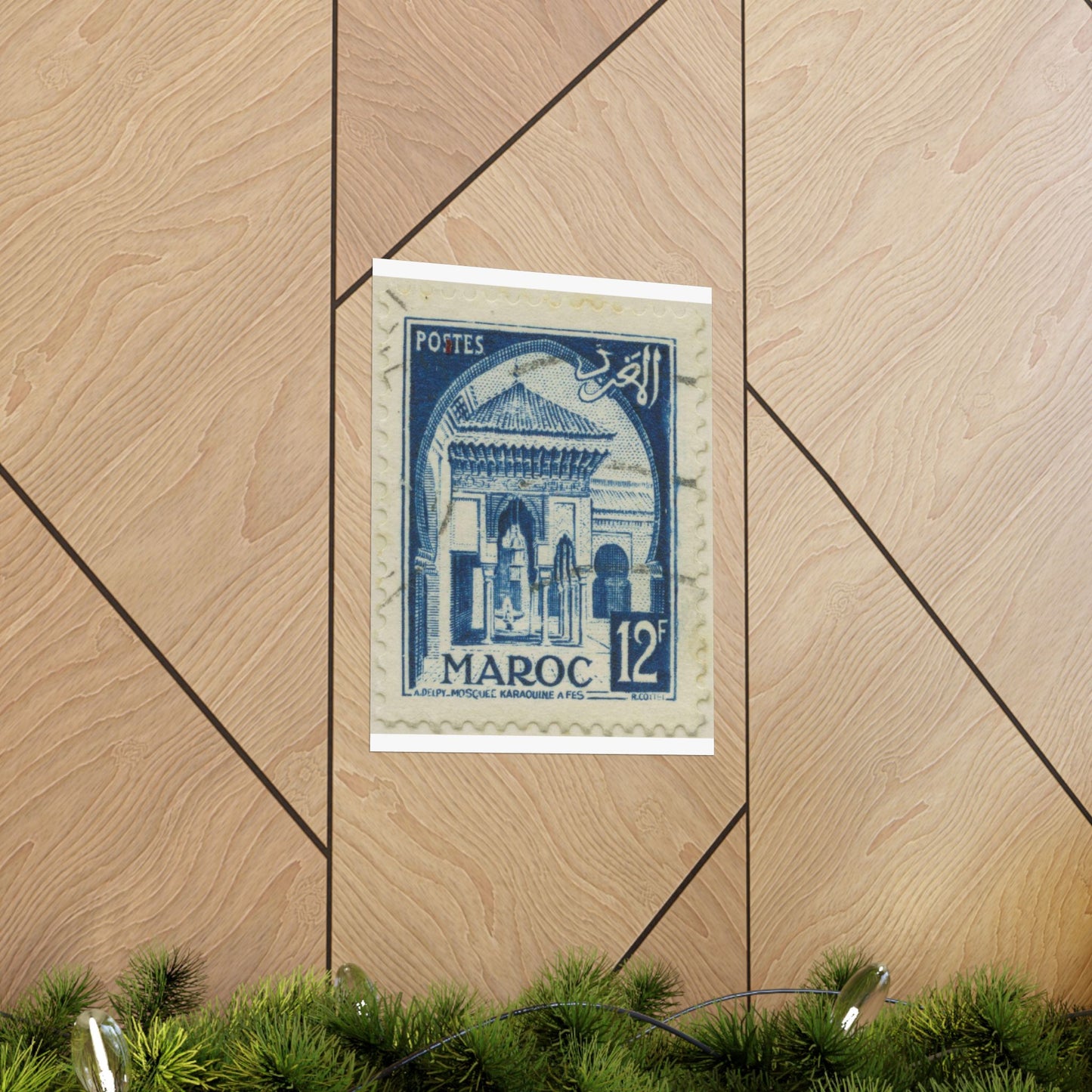 Frimärke ur Gösta Bodmans filatelistiska motivsamling, påbörjad 1950.Frimärke från Franska Marocko, 1951. Motiv av moskéen Karaouin. High Quality Matte Wall Art Poster for Home, Office, Classroom