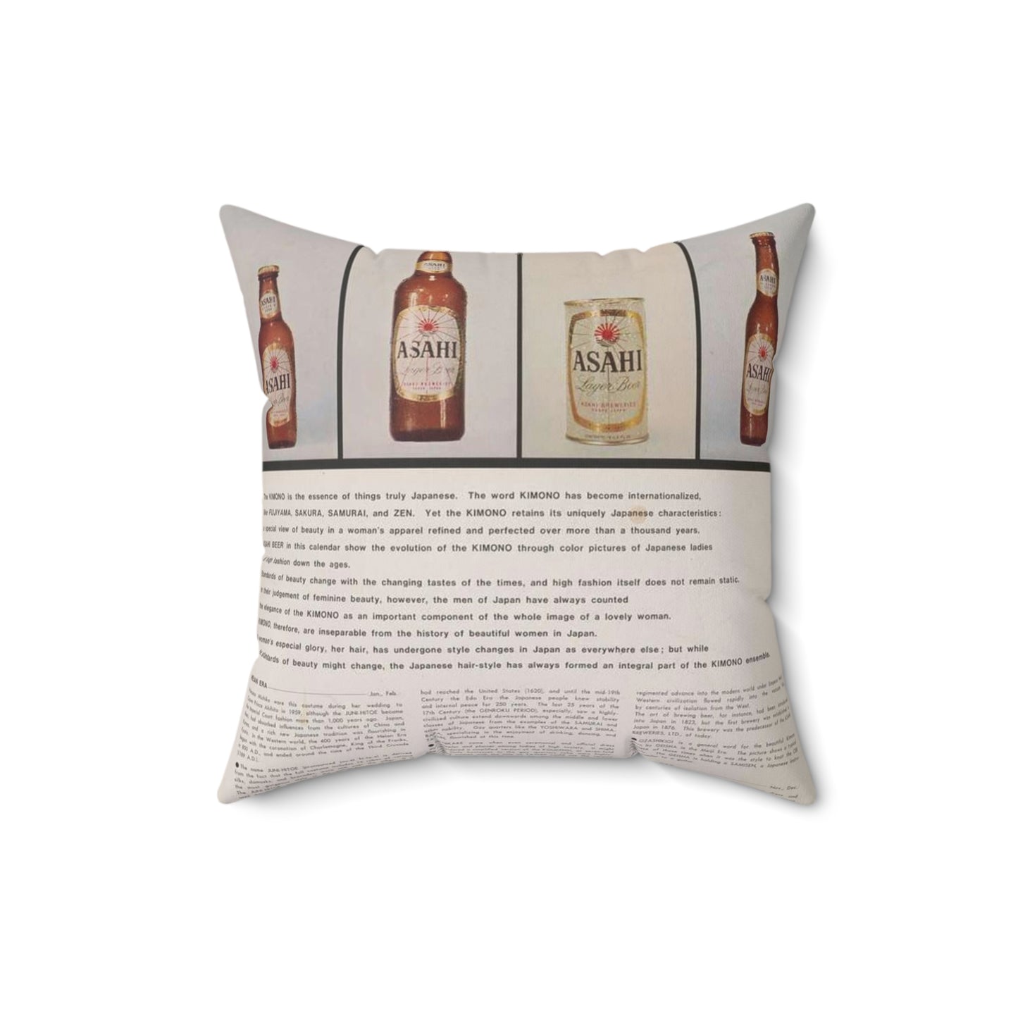 Japanese kimono past & present, calendar 1963, Asahi beer Decorative Accent Square Pillow