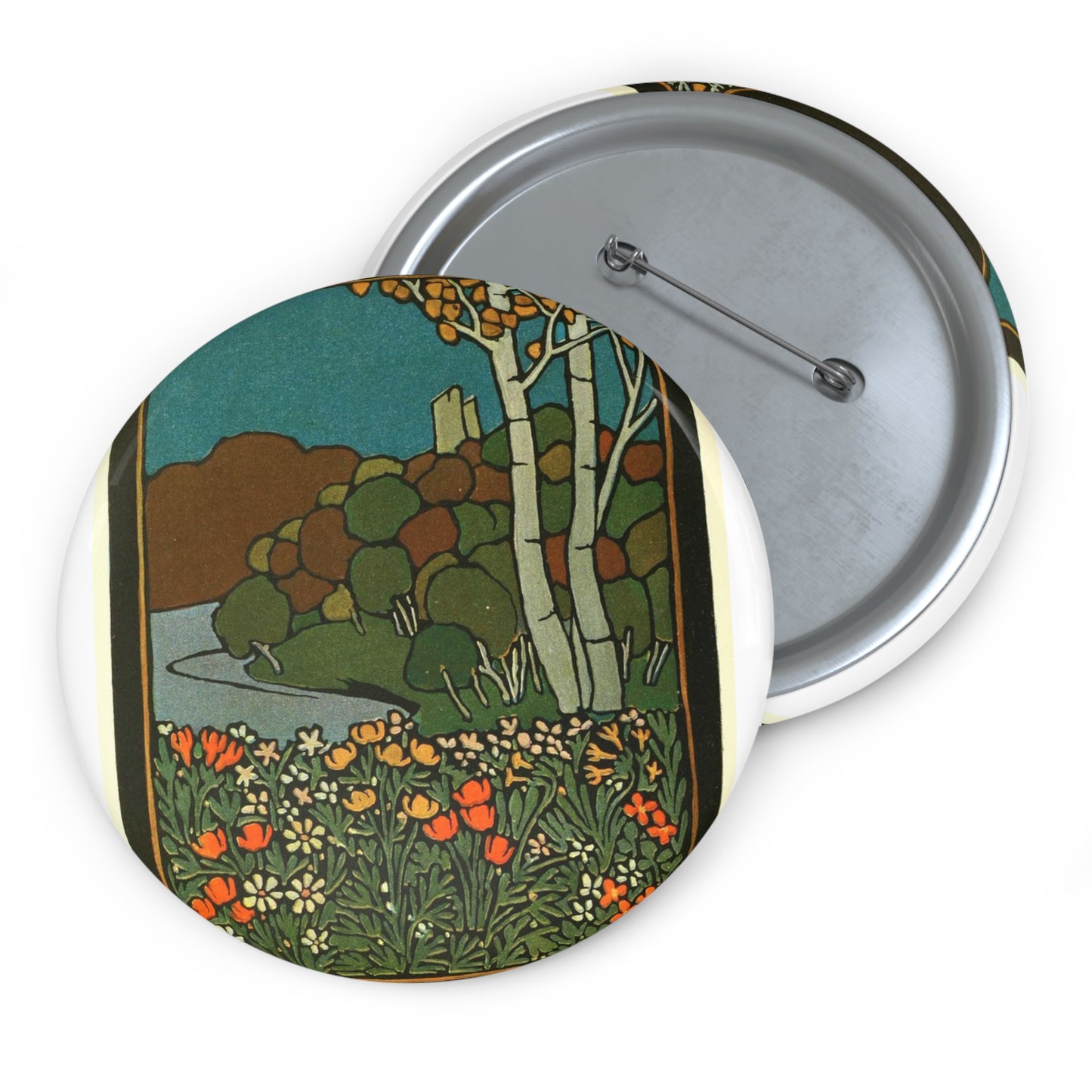 Bürck Herbst im Isarthal - Art nouveau public domain image Pin Buttons with Crisp Design