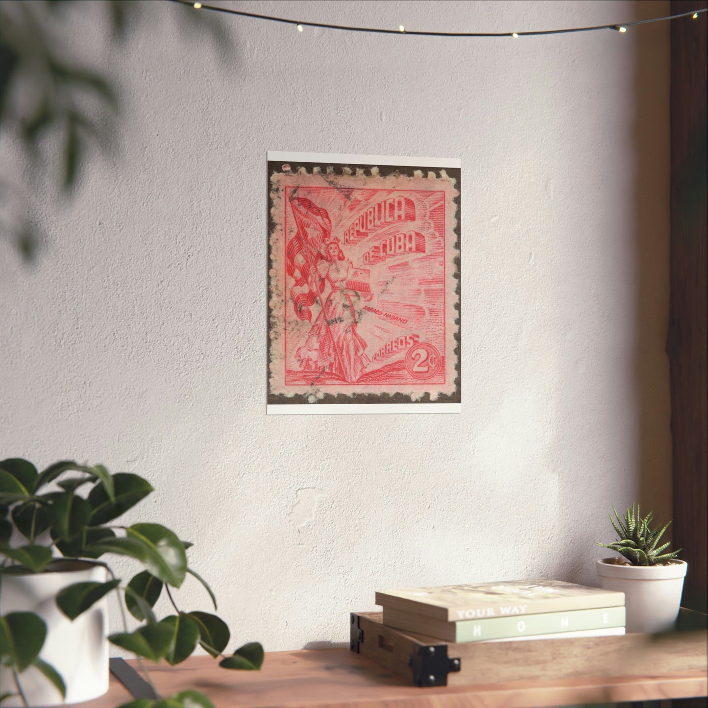 Frimärke ur Gösta Bodmans filatelistiska motivsamling, påbörjad 1950.Frimärke från Cuba, 1948. Motiv av kvinnosymbol för friheten med cigrarrlåda och flagga. High Quality Matte Wall Art Poster for Home, Office, Classroom