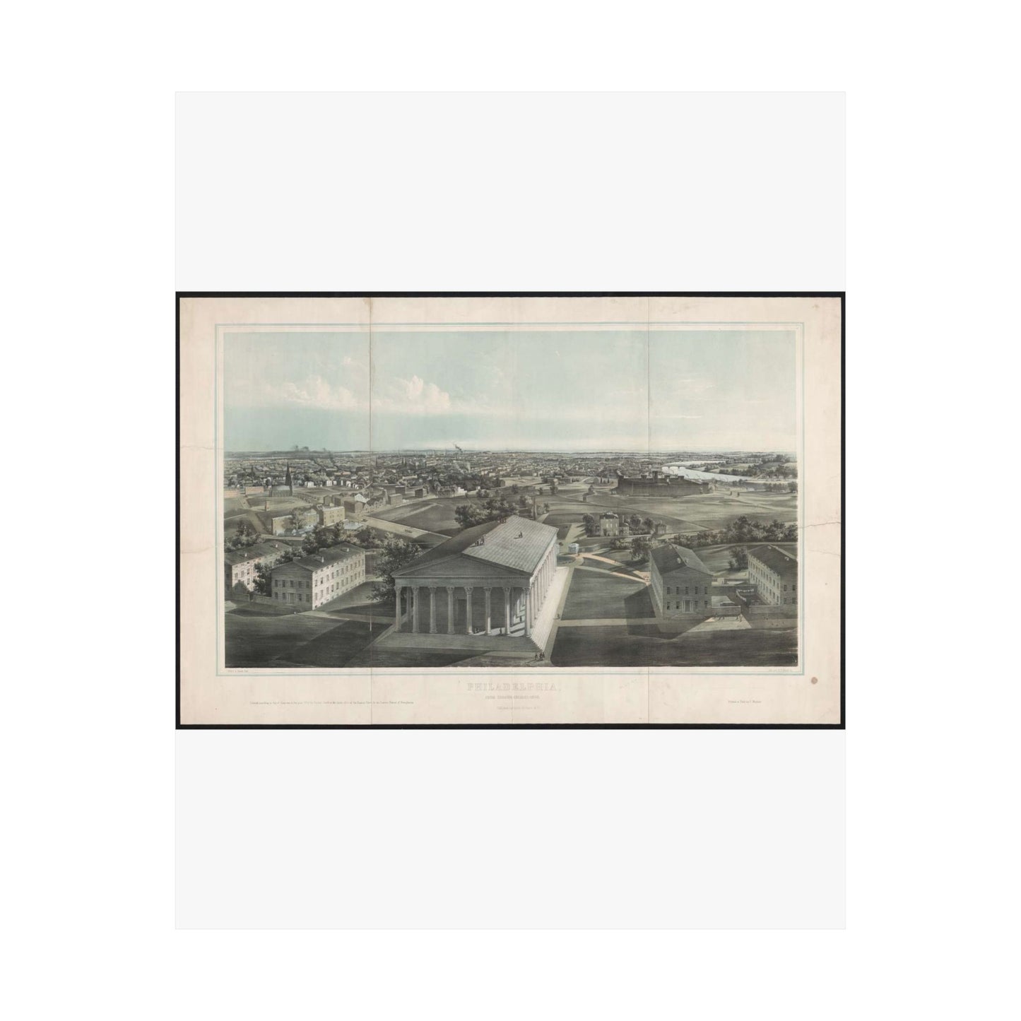 Philadelphia, from Girard College-1850 / J. W. Hill & Smith, del. ;  lith. par B. F. Smith Jr. ; printed in tints by F. Michelin. High Quality Matte Wall Art Poster for Home, Office, Classroom