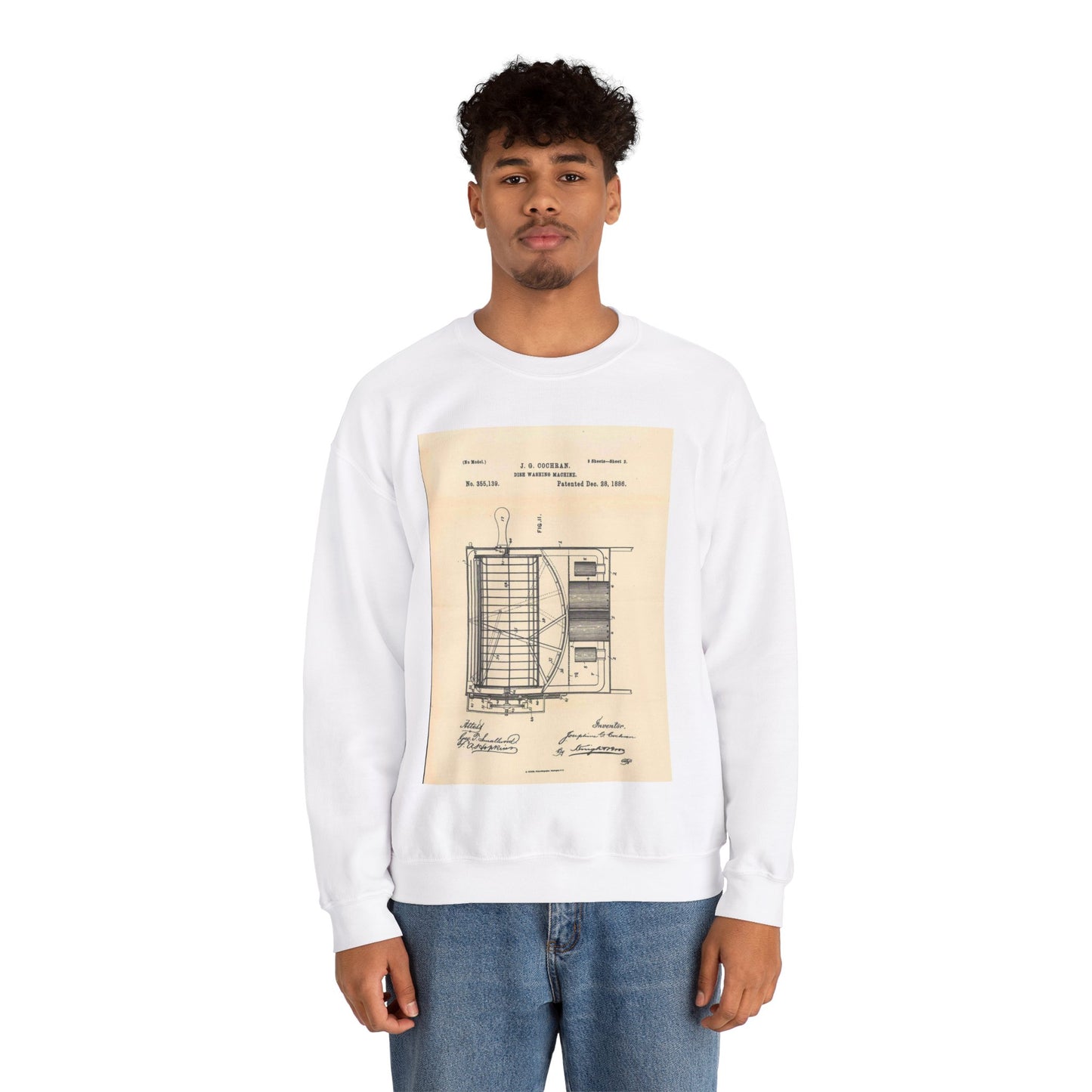 Patent Case File No. 355,139, Dish Washing Machine, Inventor Josephine G. Cochran - DPLA - 1a806ea5879c9a272713bca02da1a760 (page 56) White Heavy Blend Adult Crew Neck SweatShirt