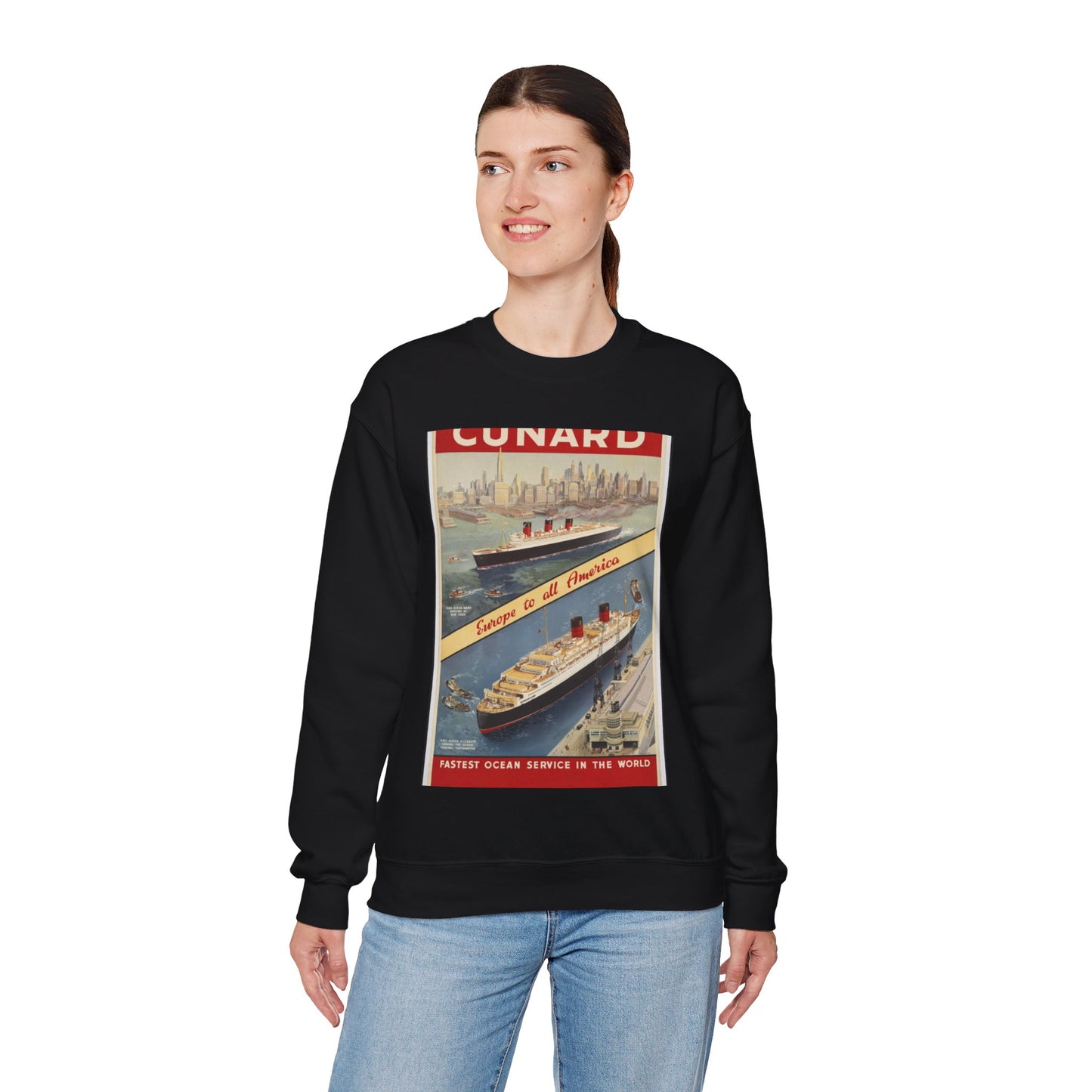 Cunard Line. Vintage Travel Posters, 1920s-1930s Black Heavy Blend Adult Crew Neck SweatShirt