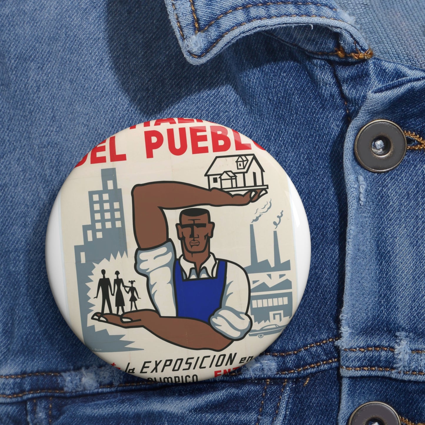 People's Capitalism Poster, United States information service propaganda Pin Buttons with Crisp Design