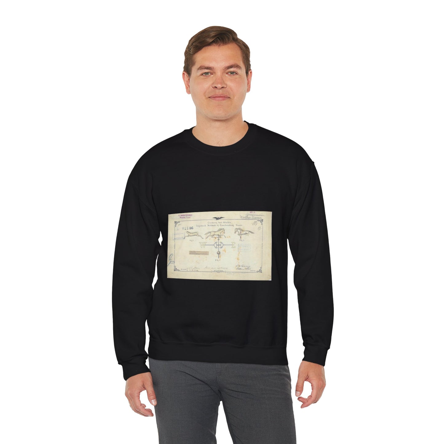 Patent drawing - Drawing of an Improved Method of Constructing Vanes Public domain  image Black Heavy Blend Adult Crew Neck SweatShirt