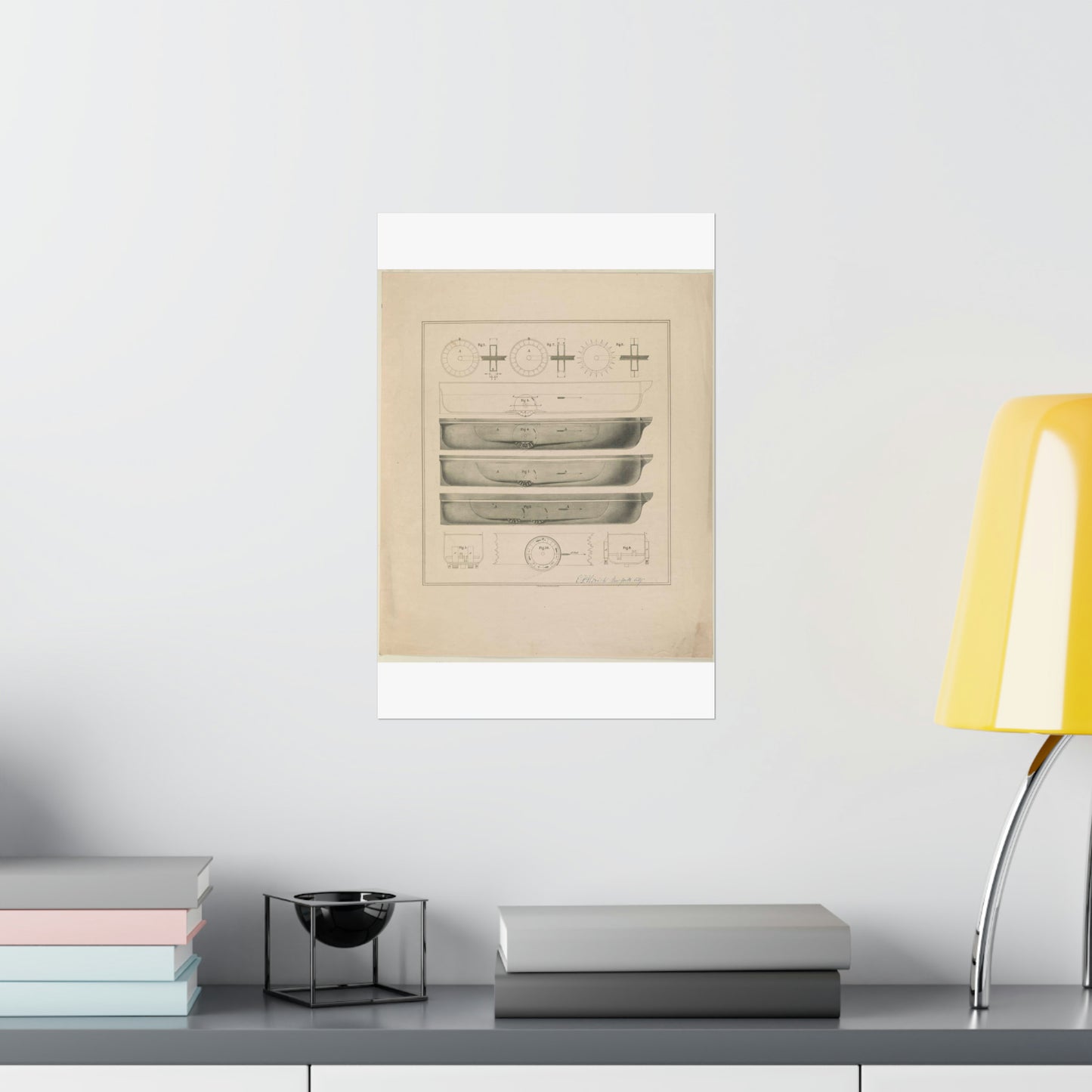 Patent Drawing of Engine - [Design drawings for paddle wheel steamer] / lith. by N. Currier, 2 Spruce St. N.Y. Public domain  image High Quality Matte Wall Art Poster for Home, Office, Classroom