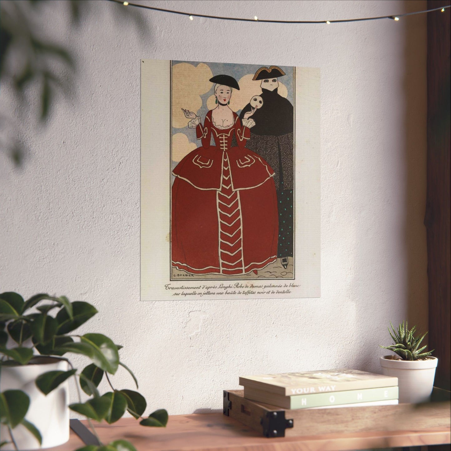 Fancy dress (Travestissement d'aprés Longhi - Robe de damas galonnée de blanc sur laquelle on jettera une baiite de taffetas noir et de dentelle) (CBL WEp 0847) High Quality Matte Wall Art Poster for Home, Office, Classroom