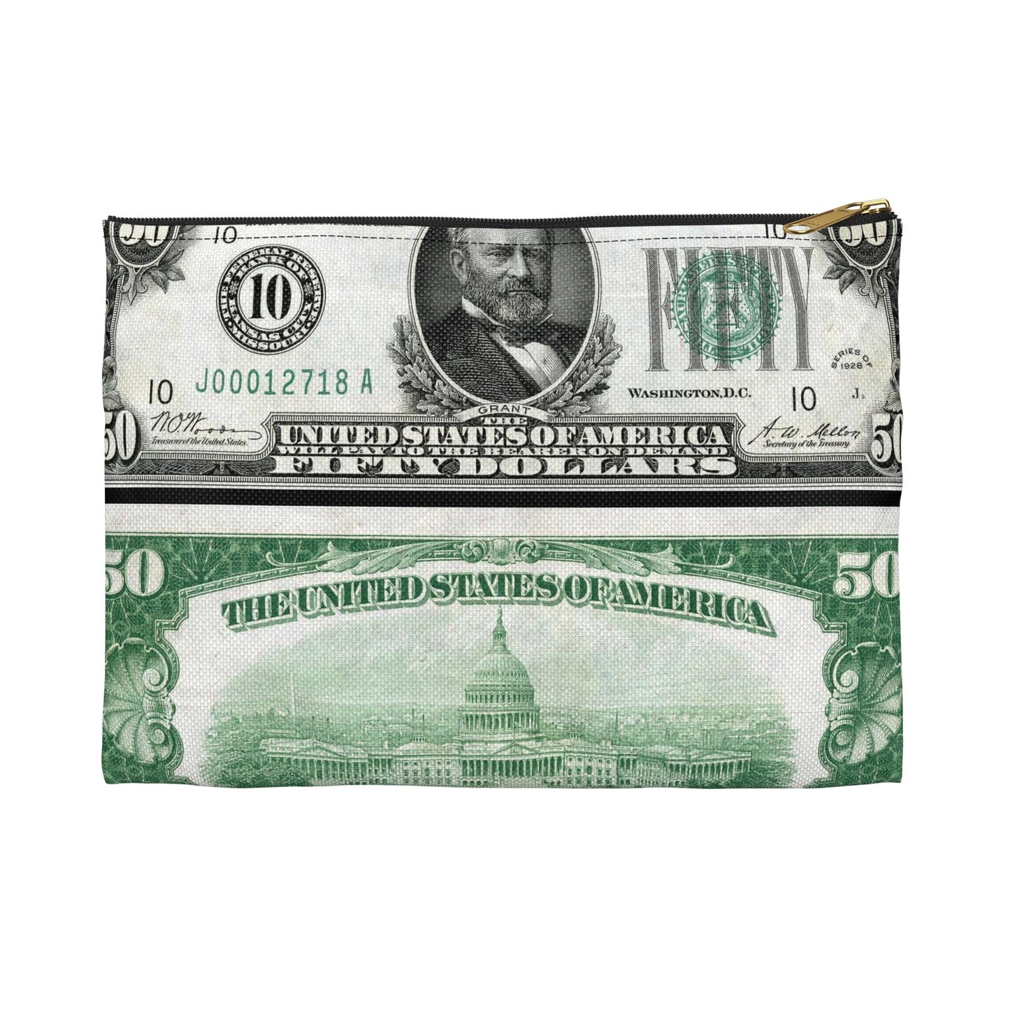 US-$50-FRN-1928-Fr-2100-J - Public domain banknote scan Large Organizer Pouch with Black Zipper