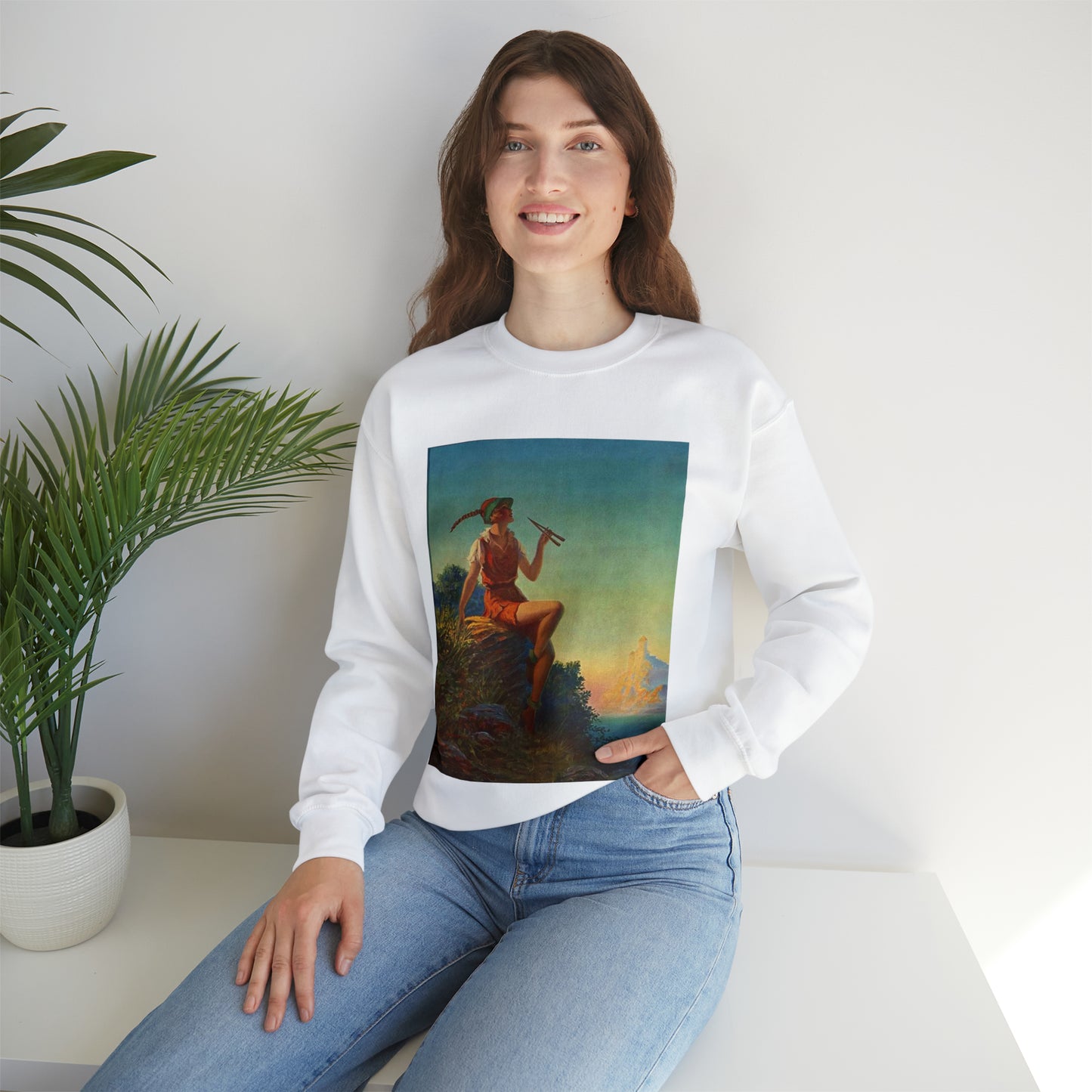 “Pipes of Pan”, print from painting by Edward Mason Eggleston, 1930 White Heavy Blend Adult Crew Neck SweatShirt