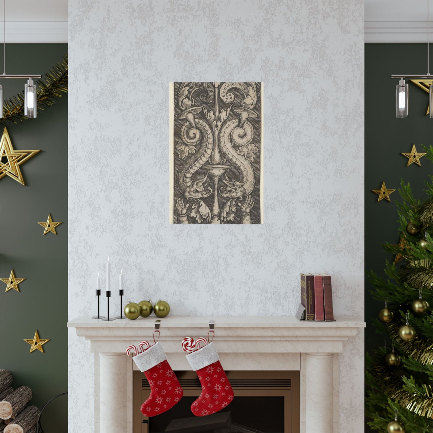 Vertical Panel with a Candelabrum Stemming from a Leaf-Faced Grostesque at Bottom High Quality Matte Wall Art Poster for Home, Office, Classroom