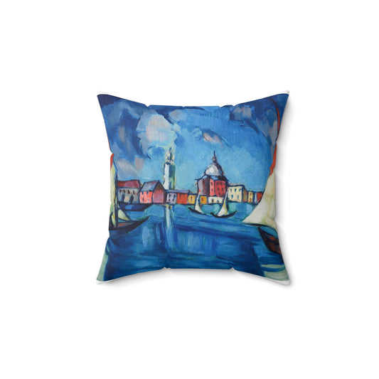 Magi veneetsia - A painting of boats in a harbor with buildings in the background Decorative Accent Square Pillow