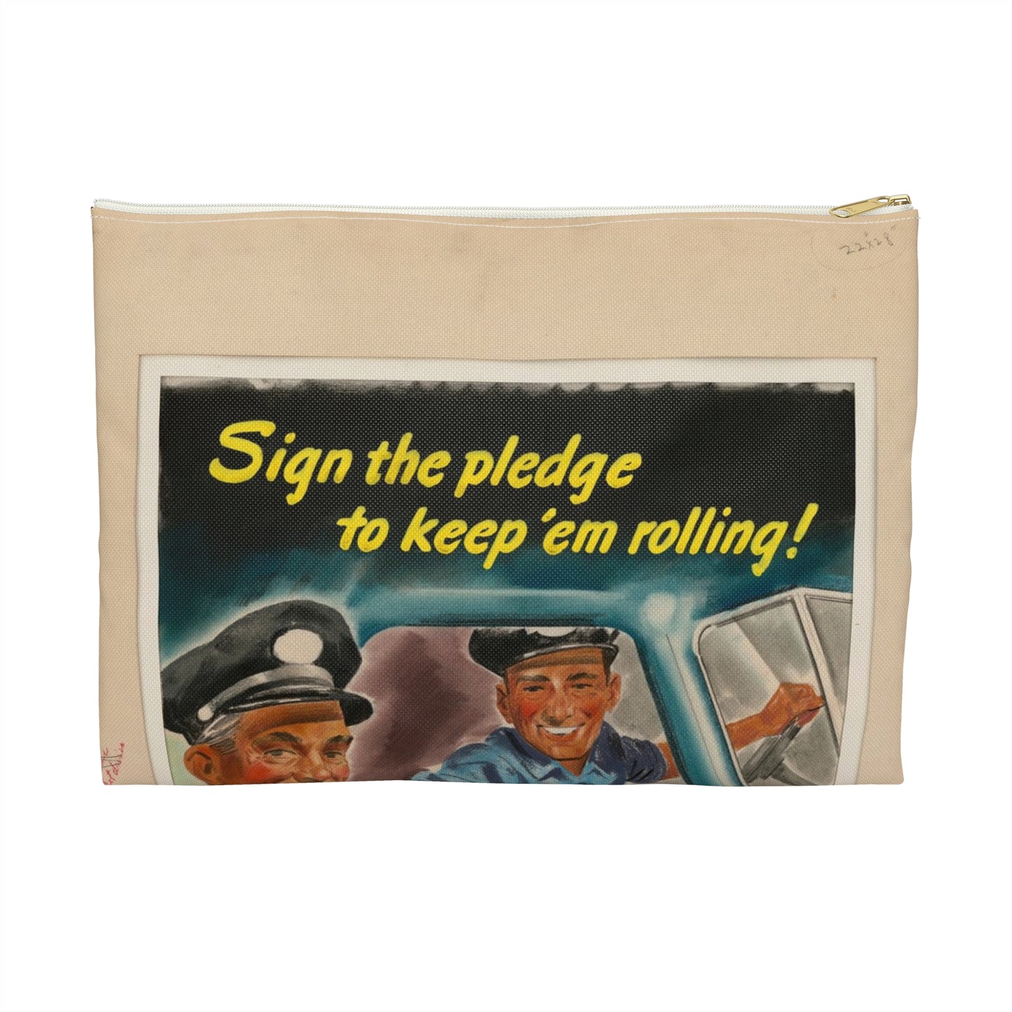 Sign the pledge to keep'em rolling! U.S. Truck Conservation Corps - U.S. Office of Defense Transportation Large Organizer Pouch with Black Zipper