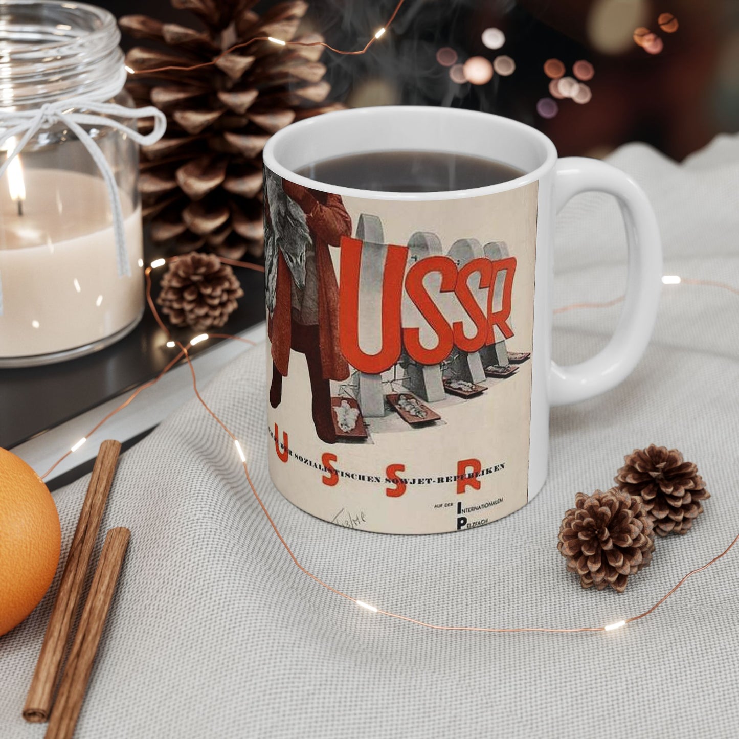 1930. Плакат СССР на международной выставке меха, 1930 год Beautiful Novelty Ceramic Coffee Mug 11oz