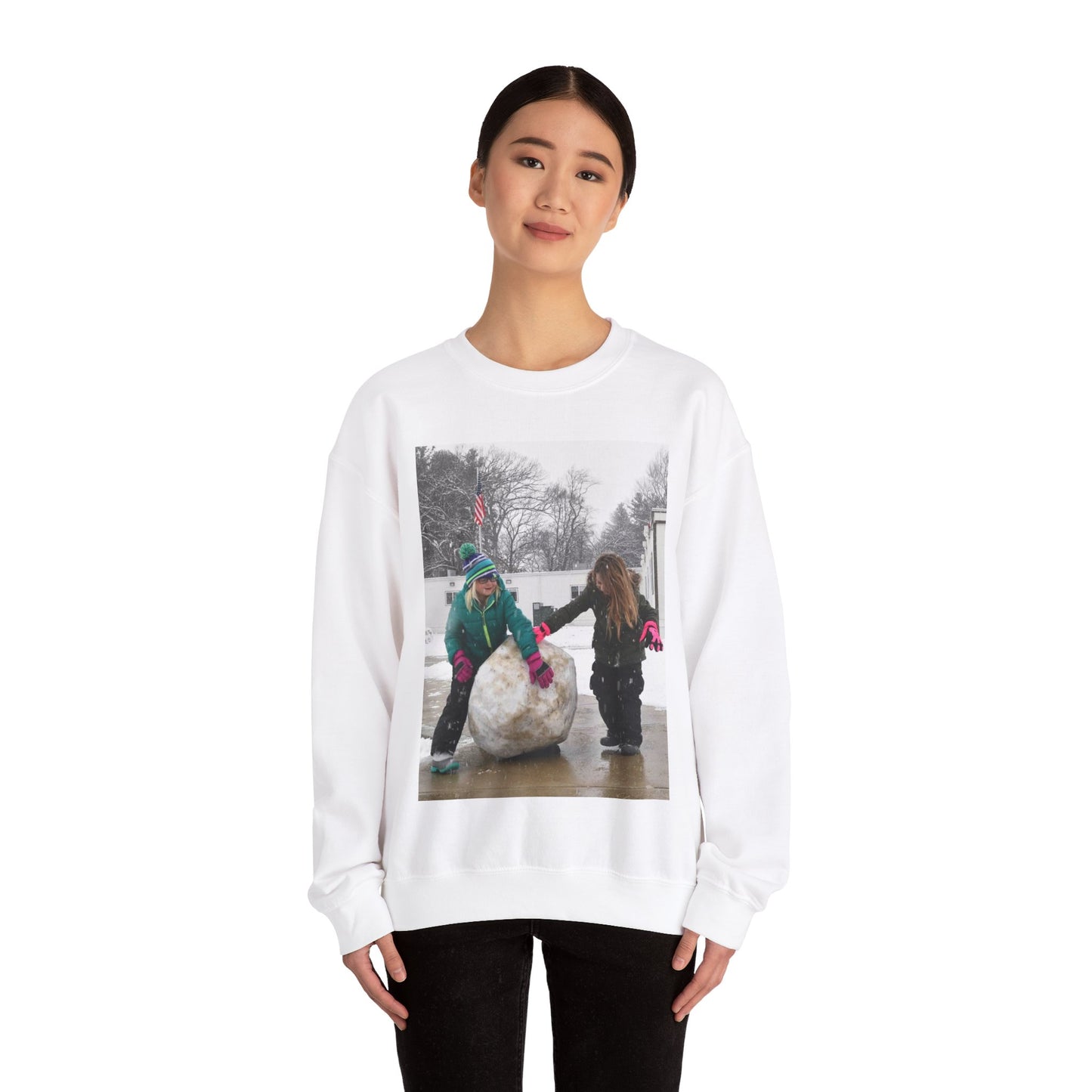 Kassie Tuve, left, and Olivia St. Lewis, Hanscom Primary White Heavy Blend Adult Crew Neck SweatShirt