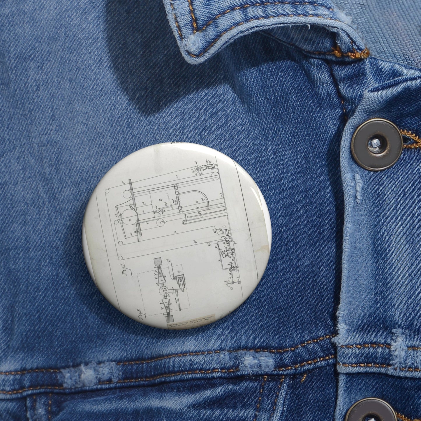 Patent Drawing of Engine - for N. P. Otis and R. C. Schmidt's Elevator Public domain  image Pin Buttons with Crisp Design
