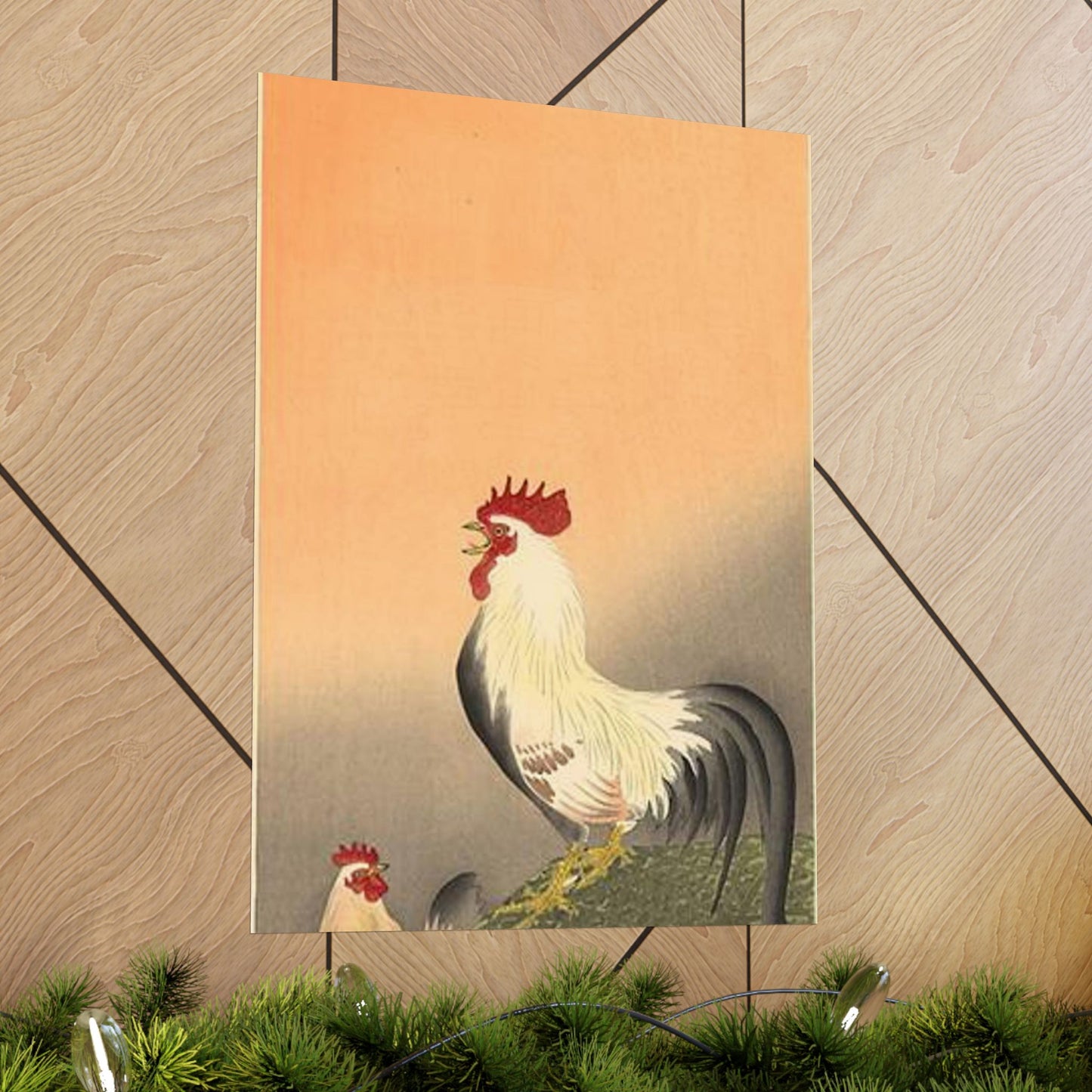 Koson - rooster-and-hen-at-sunrise, Ohara Koson High Quality Matte Wall Art Poster for Home, Office, Classroom